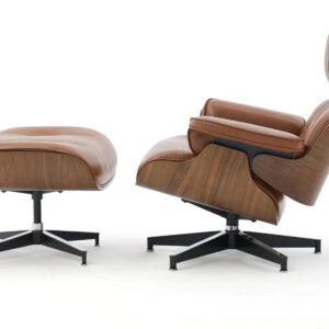 Lounge Chair with Ottoman, Mid Century Modern Office Chair, Leather Chaise Lounge Chair Indoor, Heavy Duty Base Support for Living Room Study Lounge Office (Walnut Brown, Tall)