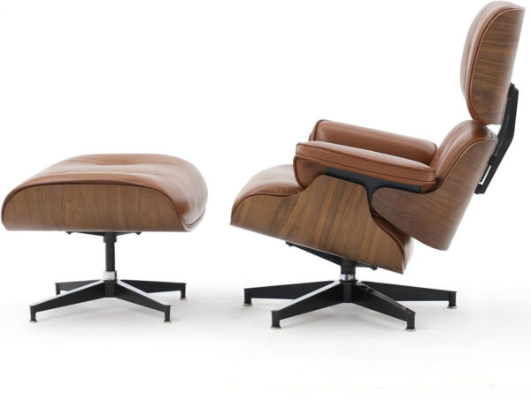 Lounge Chair with Ottoman, Mid Century Modern Office Chair, Leather Chaise Lounge Chair Indoor, Heavy Duty Base Support for Living Room Study Lounge Office (Walnut Brown, Tall)