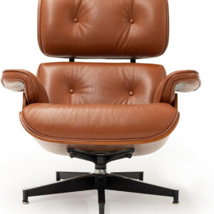 Lounge Chair with Ottoman, Mid Century Modern Office Chair, Leather Chaise Lounge Chair Indoor, Heavy Duty Base Support for Living Room Study Lounge Office (Walnut Brown, Tall)