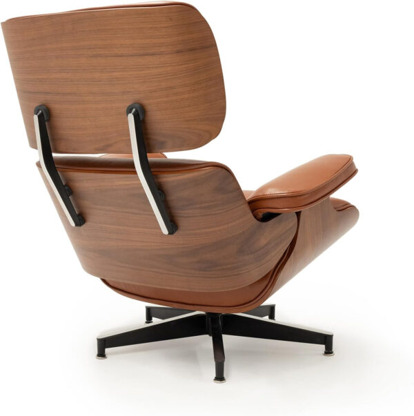 Lounge Chair with Ottoman, Mid Century Modern Office Chair, Leather Chaise Lounge Chair Indoor, Heavy Duty Base Support for Living Room Study Lounge Office (Walnut Brown, Tall)