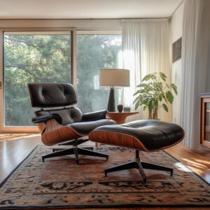 Lounge Chair with Ottoman, Mid Century Modern Office Chair, Leather Chaise Lounge Chair Indoor, Heavy Duty Base Support for Living Room Study Lounge Office (Walnut Brown, Tall)