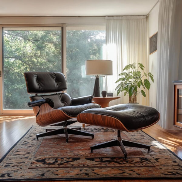 Lounge Chair with Ottoman, Mid Century Modern Office Chair, Leather Chaise Lounge Chair Indoor, Heavy Duty Base Support for Living Room Study Lounge Office (Walnut Brown, Tall)