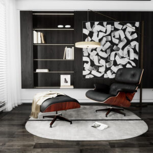 Lounge Chair with Ottoman, Mid Century Modern Office Chair, Leather Chaise Lounge Chair Indoor, Heavy Duty Base Support for Living Room Study Lounge Office (Walnut Brown, Tall)