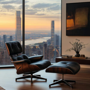 Lounge Chair with Ottoman, Mid Century Modern Office Chair, Leather Chaise Lounge Chair Indoor, Heavy Duty Base Support for Living Room Study Lounge Office (Walnut Brown, Tall)