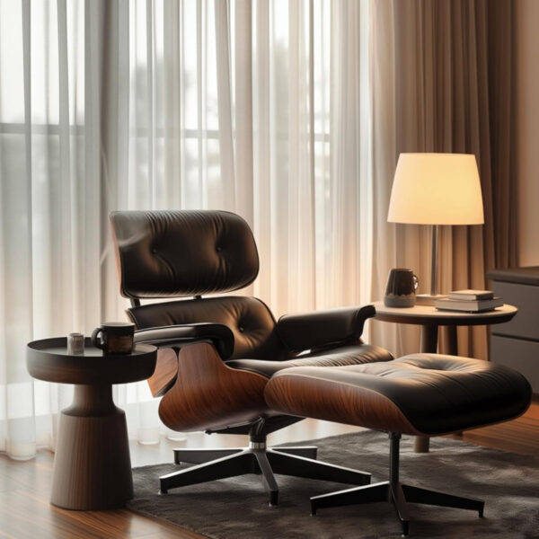 Lounge Chair with Ottoman, Mid Century Modern Office Chair, Leather Chaise Lounge Chair Indoor, Heavy Duty Base Support for Living Room Study Lounge Office (Walnut Brown, Tall)