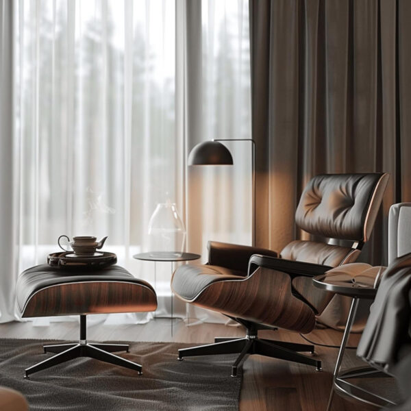 Lounge Chair with Ottoman, Mid Century Modern Office Chair, Leather Chaise Lounge Chair Indoor, Heavy Duty Base Support for Living Room Study Lounge Office (Walnut Brown, Tall)