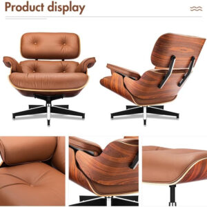 Lounge Chair with Ottoman, Mid Century Modern Office Chair, Leather Chaise Lounge Chair Indoor, Heavy Duty Base Support for Living Room Study Lounge Office (Walnut Brown, Tall)