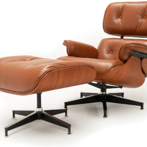 Lounge Chair with Ottoman, Mid Century Modern Office Chair, Leather Chaise Lounge Chair Indoor, Heavy Duty Base Support for Living Room Study Lounge Office (Walnut Brown, Tall)