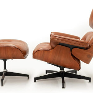 Lounge Chair with Ottoman, Mid Century Modern Office Chair, Leather Chaise Lounge Chair Indoor, Heavy Duty Base Support for Living Room Study Lounge Office (Walnut Brown, Tall)