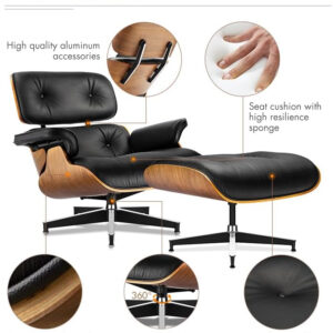 Lounge Chair with Ottoman, Mid Century Modern Office Chair, Leather Chaise Lounge Chair Indoor, Heavy Duty Base Support for Living Room Study Lounge Office (Walnut Brown, Tall)