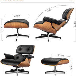 Lounge Chair with Ottoman, Mid Century Modern Office Chair, Leather Chaise Lounge Chair Indoor, Heavy Duty Base Support for Living Room Study Lounge Office (Walnut Brown, Tall)