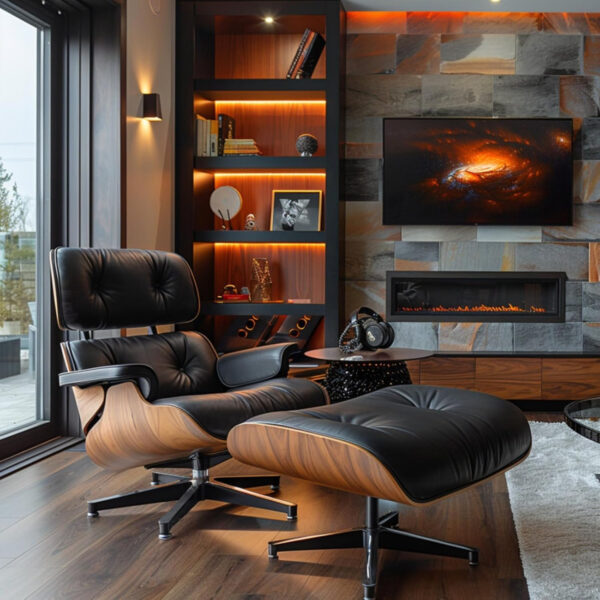 Lounge Chair with Ottoman, Mid Century Modern Office Chair, Leather Chaise Lounge Chair Indoor, Heavy Duty Base Support for Living Room Study Lounge Office (Walnut Brown, Tall)