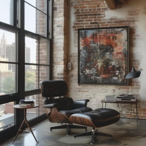 Lounge Chair with Ottoman, Mid Century Modern Office Chair, Leather Chaise Lounge Chair Indoor, Heavy Duty Base Support for Living Room Study Lounge Office (Walnut Brown, Tall)