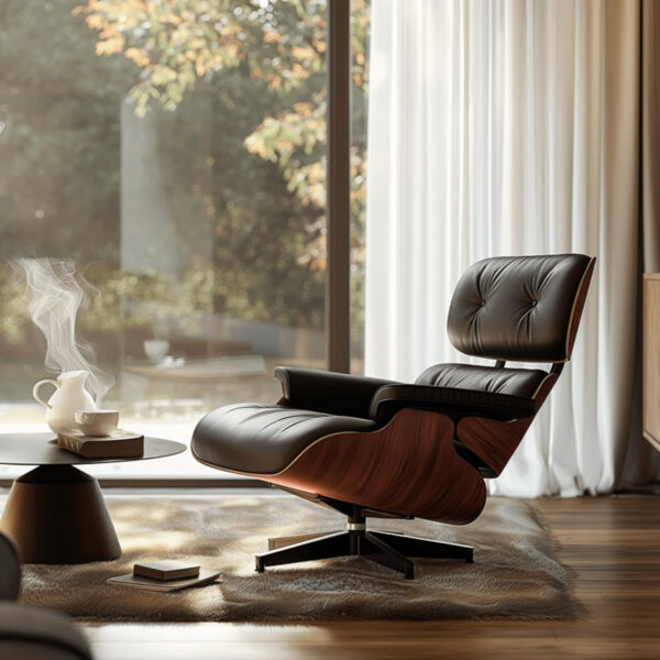 Lounge Chair with Ottoman, Mid Century Modern Office Chair, Leather Chaise Lounge Chair Indoor, Heavy Duty Base Support for Living Room Study Lounge Office (Walnut Brown, Tall)