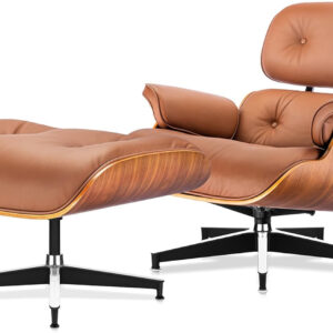 Top Grain Leather, Mid Century Chaise Lounge Chair and Ottoman, Modern Chair Classic Design, Heavy Duty Base Support for Living Room Study Lounge Office, Walnut-Brown