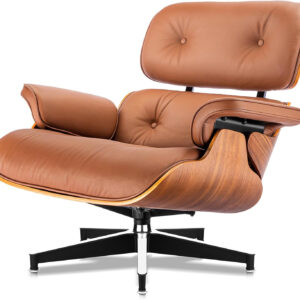 Top Grain Leather, Mid Century Chaise Lounge Chair and Ottoman, Modern Chair Classic Design, Heavy Duty Base Support for Living Room Study Lounge Office, Walnut-Brown