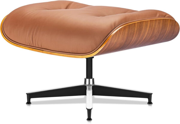 Top Grain Leather, Mid Century Chaise Lounge Chair and Ottoman, Modern Chair Classic Design, Heavy Duty Base Support for Living Room Study Lounge Office, Walnut-Brown