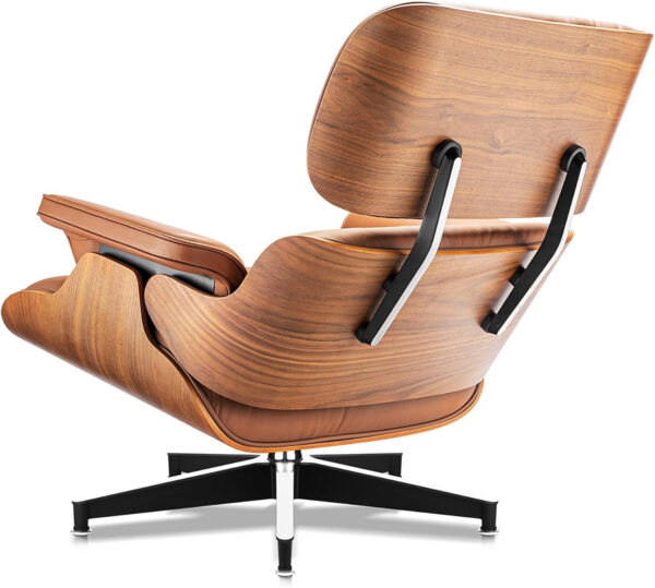 Top Grain Leather, Mid Century Chaise Lounge Chair and Ottoman, Modern Chair Classic Design, Heavy Duty Base Support for Living Room Study Lounge Office, Walnut-Brown