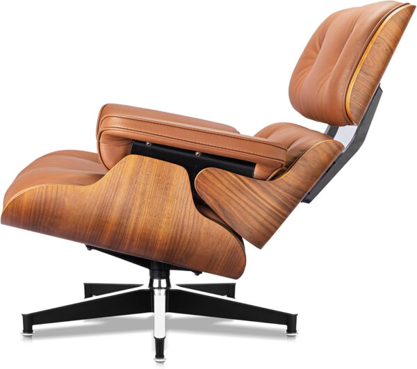 Top Grain Leather, Mid Century Chaise Lounge Chair and Ottoman, Modern Chair Classic Design, Heavy Duty Base Support for Living Room Study Lounge Office, Walnut-Brown