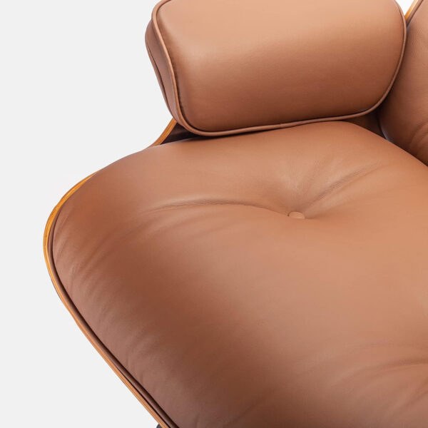 Top Grain Leather, Mid Century Chaise Lounge Chair and Ottoman, Modern Chair Classic Design, Heavy Duty Base Support for Living Room Study Lounge Office, Walnut-Brown