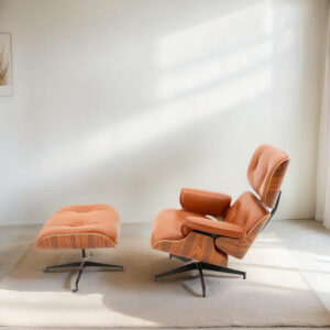 Top Grain Leather, Mid Century Chaise Lounge Chair and Ottoman, Modern Chair Classic Design, Heavy Duty Base Support for Living Room Study Lounge Office, Walnut-Brown