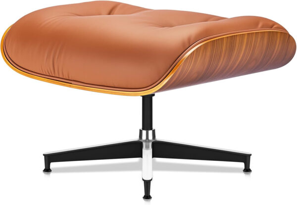 Top Grain Leather, Mid Century Chaise Lounge Chair and Ottoman, Modern Chair Classic Design, Heavy Duty Base Support for Living Room Study Lounge Office, Walnut-Brown