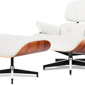 Top Grain Leather, Mid Century Chaise Lounge Chair and Ottoman, Modern Chair Classic Design, Heavy Duty Base Support for Living Room Study Lounge Office, Walnut-Brown