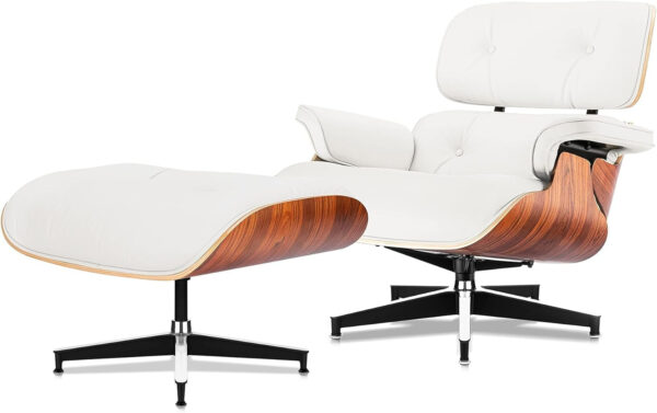 Top Grain Leather, Mid Century Chaise Lounge Chair and Ottoman, Modern Chair Classic Design, Heavy Duty Base Support for Living Room Study Lounge Office, Walnut-Brown