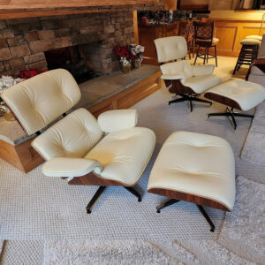 Top Grain Leather, Mid Century Chaise Lounge Chair and Ottoman, Modern Chair Classic Design, Heavy Duty Base Support for Living Room Study Lounge Office, Walnut-Brown