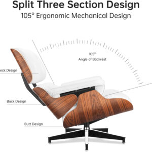 Top Grain Leather, Mid Century Chaise Lounge Chair and Ottoman, Modern Chair Classic Design, Heavy Duty Base Support for Living Room Study Lounge Office, Walnut-Brown