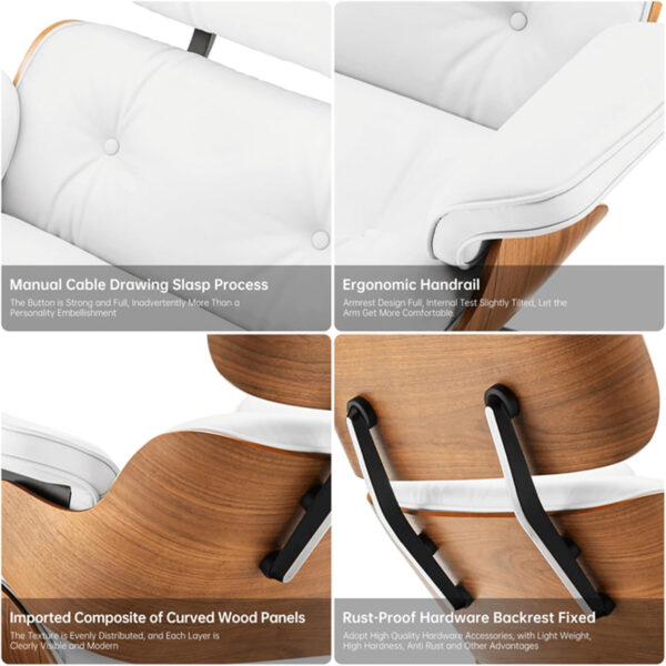 Top Grain Leather, Mid Century Chaise Lounge Chair and Ottoman, Modern Chair Classic Design, Heavy Duty Base Support for Living Room Study Lounge Office, Walnut-Brown