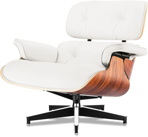 Top Grain Leather, Mid Century Chaise Lounge Chair and Ottoman, Modern Chair Classic Design, Heavy Duty Base Support for Living Room Study Lounge Office, Walnut-Brown