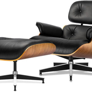 Top Grain Leather, Mid Century Chaise Lounge Chair and Ottoman, Modern Chair Classic Design, Heavy Duty Base Support for Living Room Study Lounge Office, Walnut-Brown