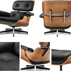 Top Grain Leather, Mid Century Chaise Lounge Chair and Ottoman, Modern Chair Classic Design, Heavy Duty Base Support for Living Room Study Lounge Office, Walnut-Brown