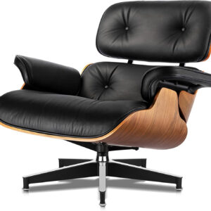 Top Grain Leather, Mid Century Chaise Lounge Chair and Ottoman, Modern Chair Classic Design, Heavy Duty Base Support for Living Room Study Lounge Office, Walnut-Brown