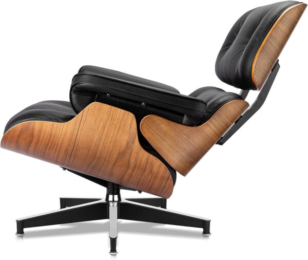 Top Grain Leather, Mid Century Chaise Lounge Chair and Ottoman, Modern Chair Classic Design, Heavy Duty Base Support for Living Room Study Lounge Office, Walnut-Brown