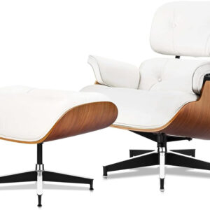 Top Grain Leather, Mid Century Chaise Lounge Chair and Ottoman, Modern Chair Classic Design, Heavy Duty Base Support for Living Room Study Lounge Office, Walnut-Brown