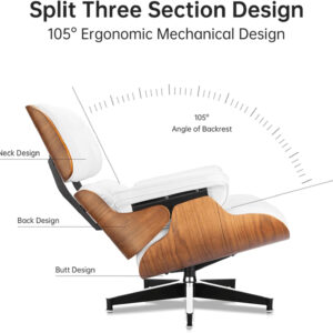 Top Grain Leather, Mid Century Chaise Lounge Chair and Ottoman, Modern Chair Classic Design, Heavy Duty Base Support for Living Room Study Lounge Office, Walnut-Brown