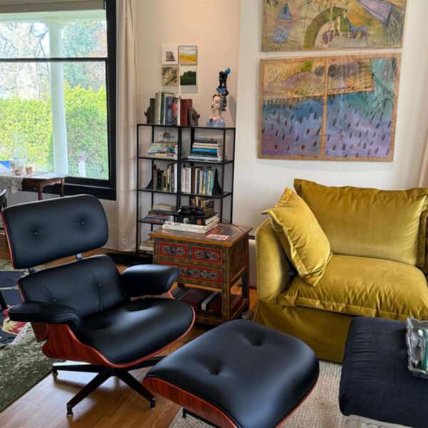 Top Grain Leather, Mid Century Chaise Lounge Chair and Ottoman, Modern Chair Classic Design, Heavy Duty Base Support for Living Room Study Lounge Office, Walnut-Brown