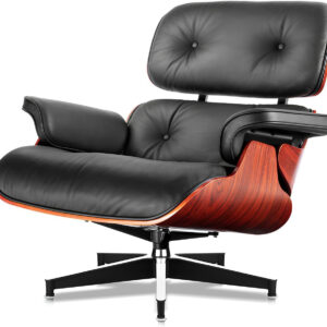 Top Grain Leather, Mid Century Chaise Lounge Chair and Ottoman, Modern Chair Classic Design, Heavy Duty Base Support for Living Room Study Lounge Office, Walnut-Brown