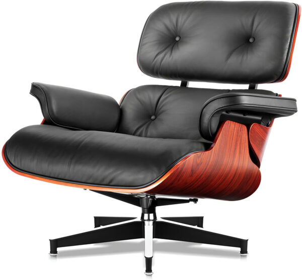 Top Grain Leather, Mid Century Chaise Lounge Chair and Ottoman, Modern Chair Classic Design, Heavy Duty Base Support for Living Room Study Lounge Office, Walnut-Brown