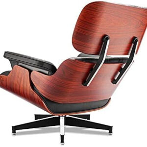 Top Black Grain Leather, Mid Century Chaise Lounge Chair and Ottoman, Modern Chair Classic Design, Red Rosewood, Heavy Duty Base Support for Living Room Study Lounge Office