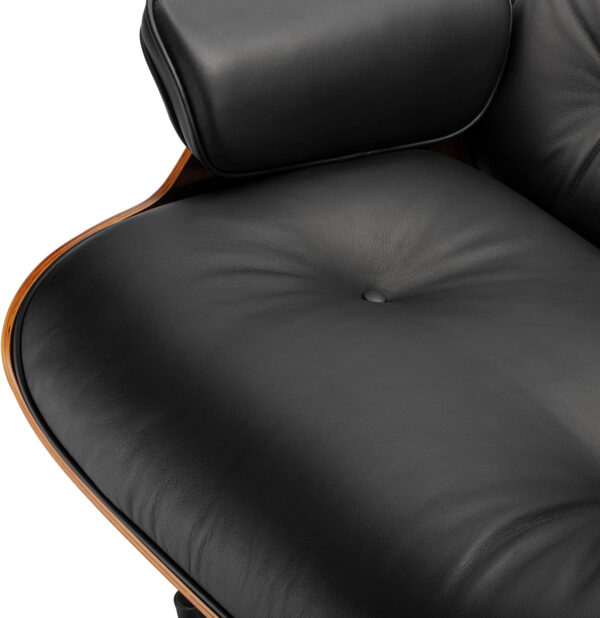 Top Black Grain Leather, Mid Century Chaise Lounge Chair and Ottoman, Modern Chair Classic Design, Red Rosewood, Heavy Duty Base Support for Living Room Study Lounge Office