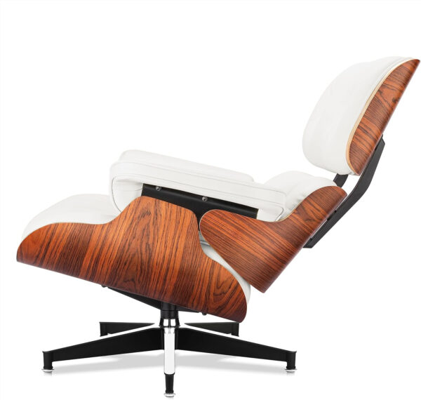 Top Black Grain Leather, Mid Century Chaise Lounge Chair and Ottoman, Modern Chair Classic Design, Red Rosewood, Heavy Duty Base Support for Living Room Study Lounge Office