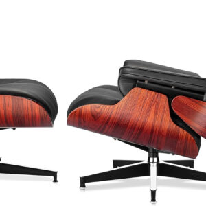 Top Black Grain Leather, Mid Century Chaise Lounge Chair and Ottoman, Modern Chair Classic Design, Red Rosewood, Heavy Duty Base Support for Living Room Study Lounge Office