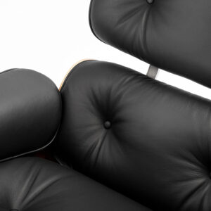 Top Black Grain Leather, Mid Century Chaise Lounge Chair and Ottoman, Modern Chair Classic Design, Red Rosewood, Heavy Duty Base Support for Living Room Study Lounge Office