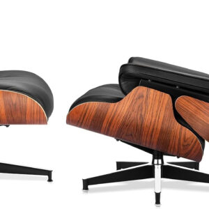 Top Black Grain Leather, Mid Century Chaise Lounge Chair and Ottoman, Modern Chair Classic Design, Red Rosewood, Heavy Duty Base Support for Living Room Study Lounge Office