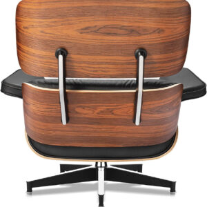 Top Black Grain Leather, Mid Century Chaise Lounge Chair and Ottoman, Modern Chair Classic Design, Red Rosewood, Heavy Duty Base Support for Living Room Study Lounge Office