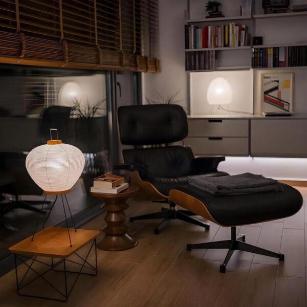 Top Black Leather, Mid Century Chair with Ottoman, Lounge Chair Modern Classic Design, Walnut Wood, Heavy Duty Base Support for Living Room Office (Upgraded,Walnut-Black)