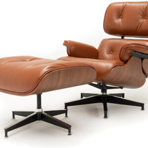 Top Black Leather, Mid Century Chair with Ottoman, Lounge Chair Modern Classic Design, Walnut Wood, Heavy Duty Base Support for Living Room Office (Upgraded,Walnut-Black)